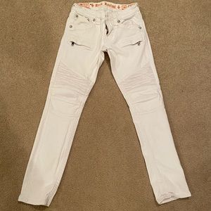 All white Rock Revival Motorcycle Biker Jeans